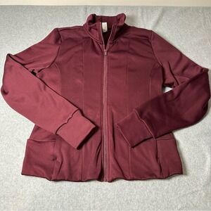 Yogalicious Womens Full Zip Athletic Jacket Burgundy Maroon Thumbholes XL